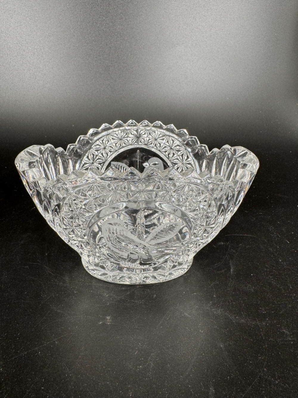 Hofbauer Byrdes Crystal Oval Bowl  4” HIGH, 6 1/2” WIDE  made in Germany